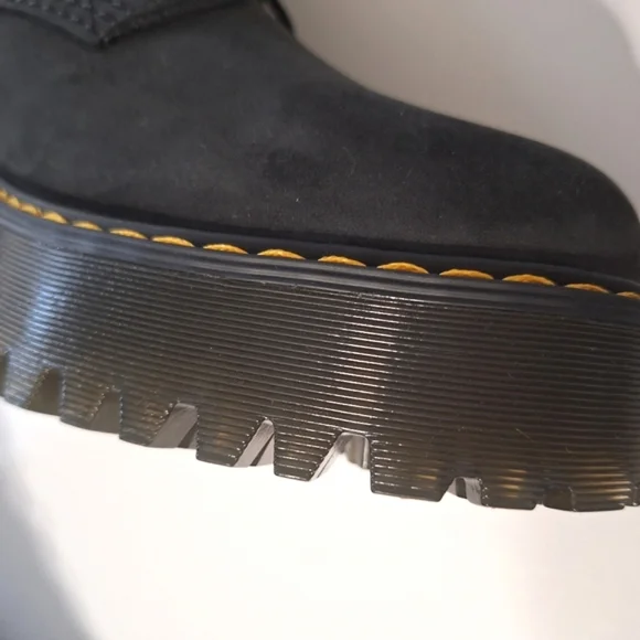 💎NWOB Dr. Martens "Leona" Black Suede Combat Heeled Boots - Picture 7 of 16